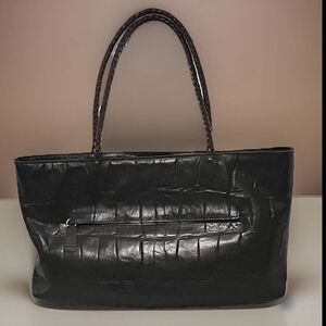 Falor Le Borse Purse Leather Brown Woven 10" Handles Made Italy 15x9.5 Vintage